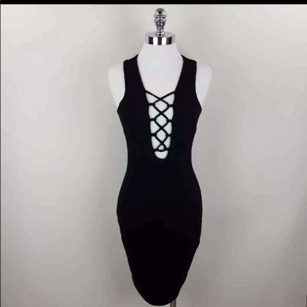 Black lace up dress